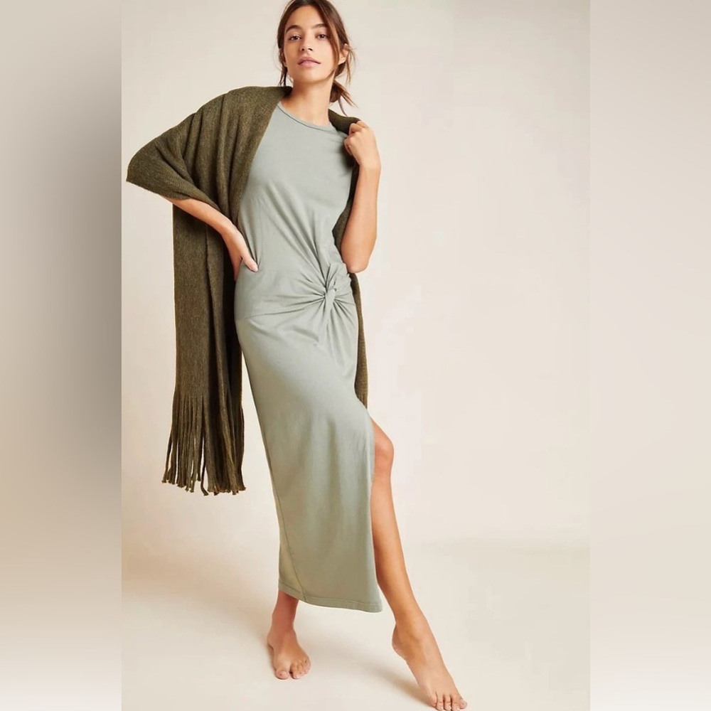Anthropologie Stateside Sleeveless Olive Green Twist Front Tee Maxi Dress